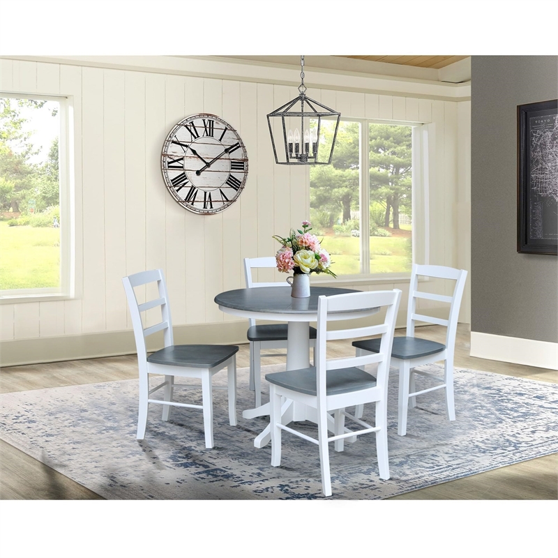 36 in. Wood Dining Table with 4 Madrid Ladderback Chairs in White/Heather Gray