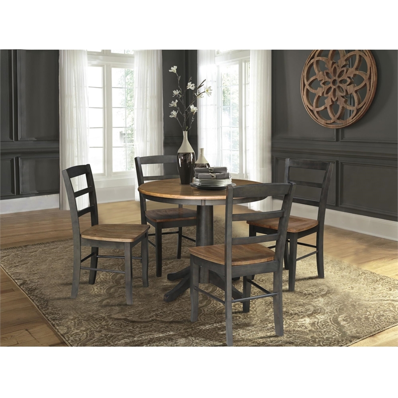 36 in. Wood Dining Table with 4 Madrid Ladderback Chairs in White/Heather Gray