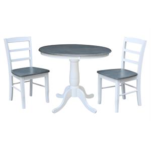 36 in. Wood Dining Table with 2 Madrid Ladderback Chairs in White/Heather Gray