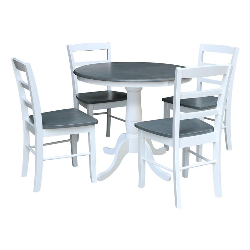 36 in. Wood Dining Table with 4 Madrid Ladderback Chairs in White/Heather Gray