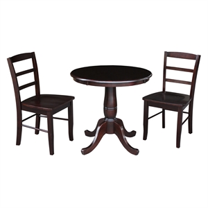 30 in. Wood Dining Table with 2 Madrid Ladderback Chairs in Rich Mocha