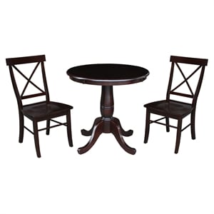 30 in. Wood Dining Table with 2 X-Back Chairs in Rich Mocha