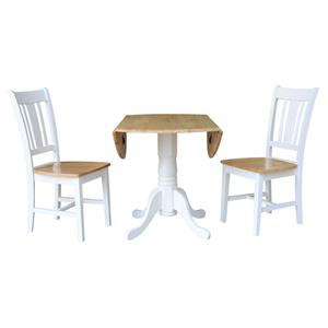 42 in. Wood Drop Leaf Table with 2 San Remo Splatback Chairs in White/Natural
