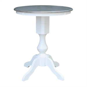 30 in. Round Top Pedestal Counter Height Wood Dining Table in White/Heather Gray