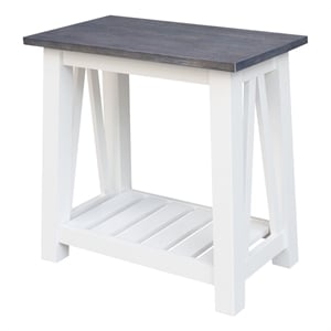 Surrey Solid Wood Side Table with Shelf in White/Heather Gray
