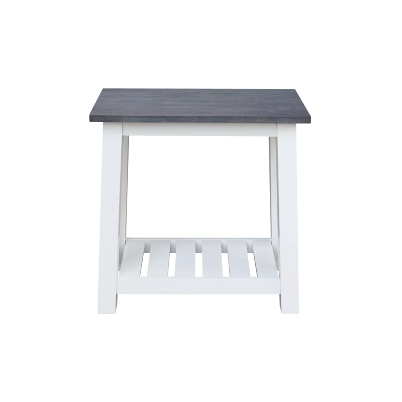 Surrey Solid Wood Side Table with Shelf in White/Heather Gray