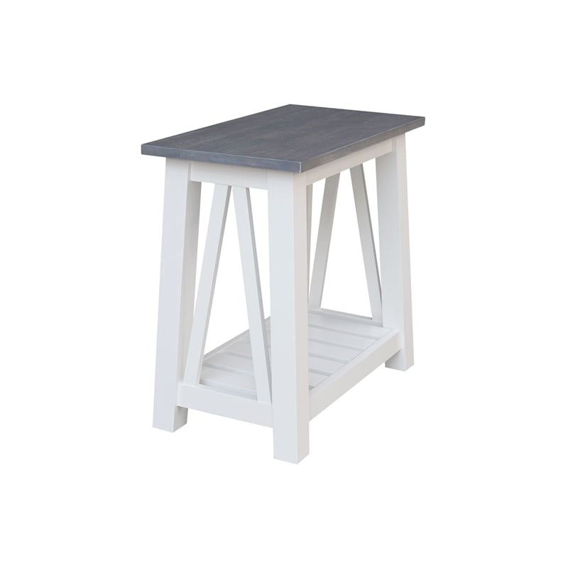 Surrey Solid Wood Side Table with Shelf in White/Heather Gray