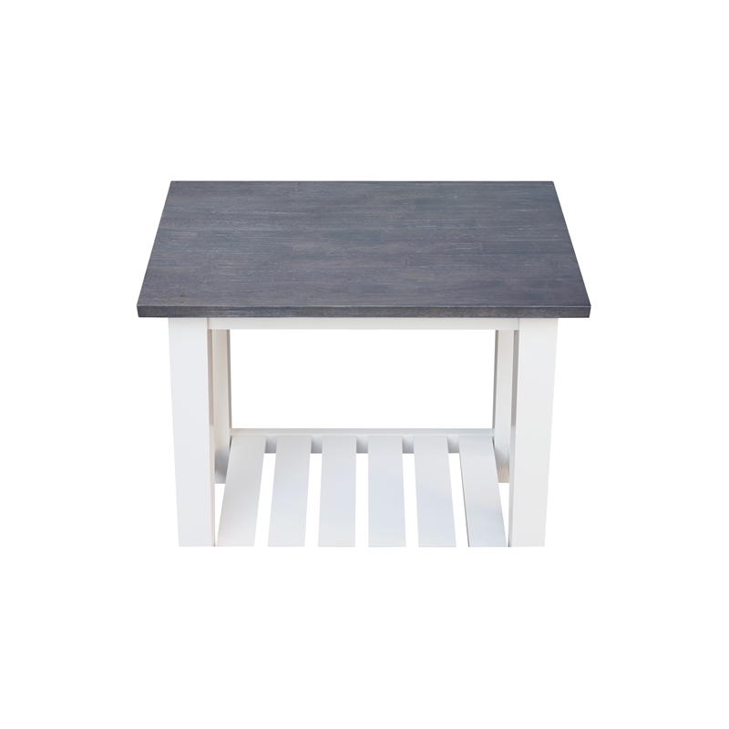 Surrey Solid Wood Side Table with Shelf in White/Heather Gray