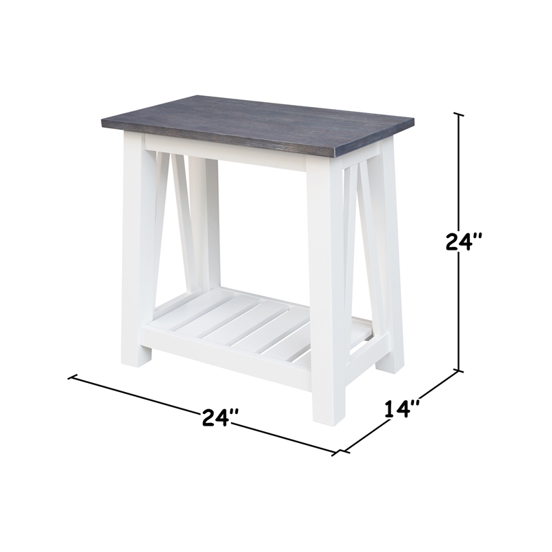Surrey Solid Wood Side Table with Shelf in White/Heather Gray
