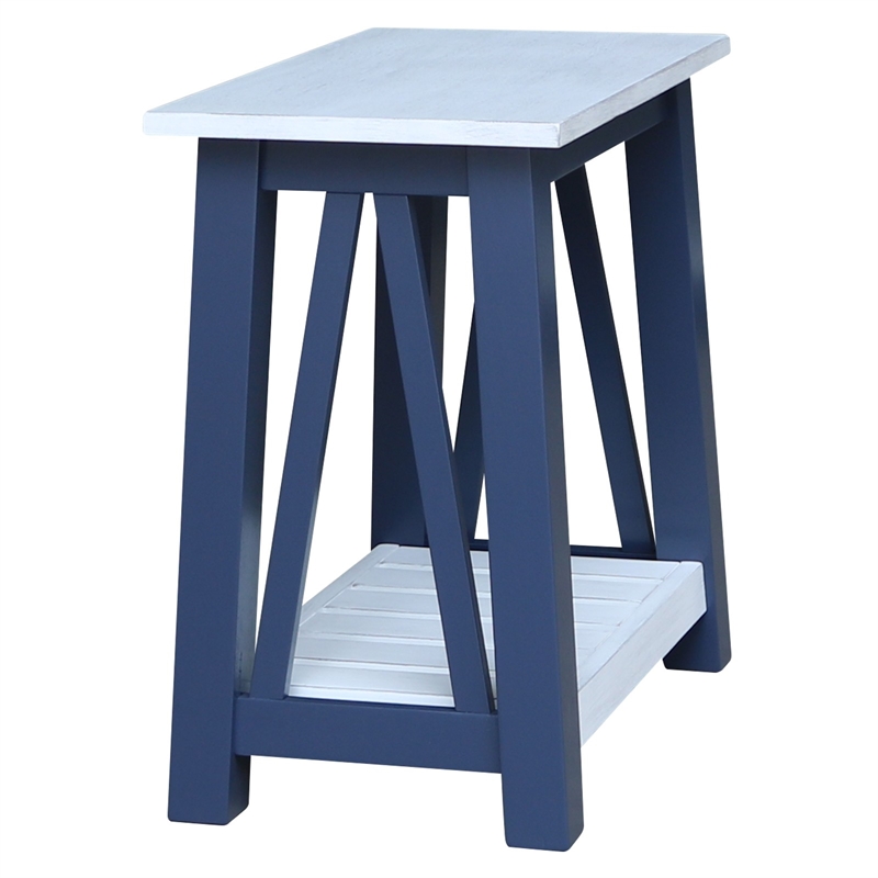 Surrey Solid Wood Side Table with Shelf in Blue/Antiqued Chalk