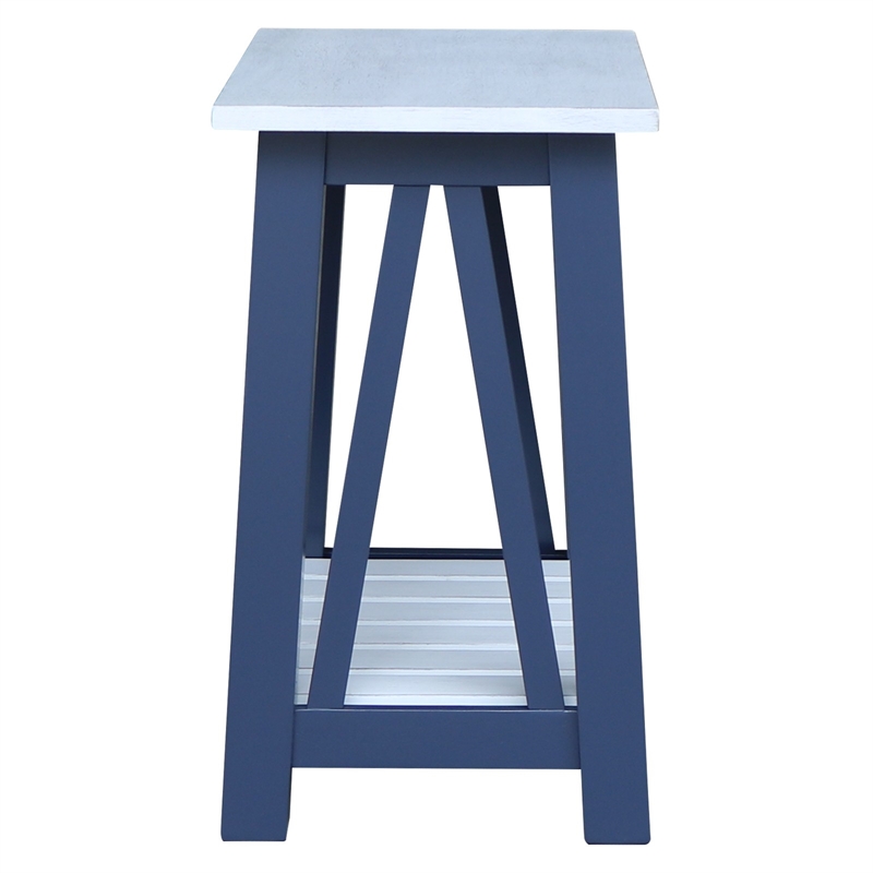 Surrey Solid Wood Side Table with Shelf in Blue/Antiqued Chalk
