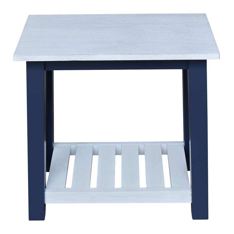 Surrey Solid Wood Side Table with Shelf in Blue/Antiqued Chalk