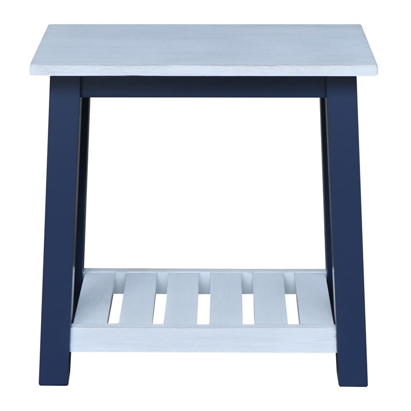Surrey Solid Wood Side Table with Shelf in Blue/Antiqued Chalk