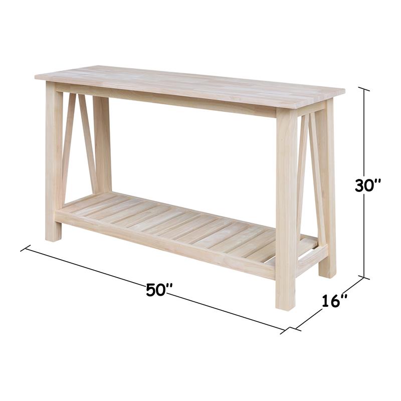 International Concepts Surrey Solid Wood Console/Sofa Table - Unfinished