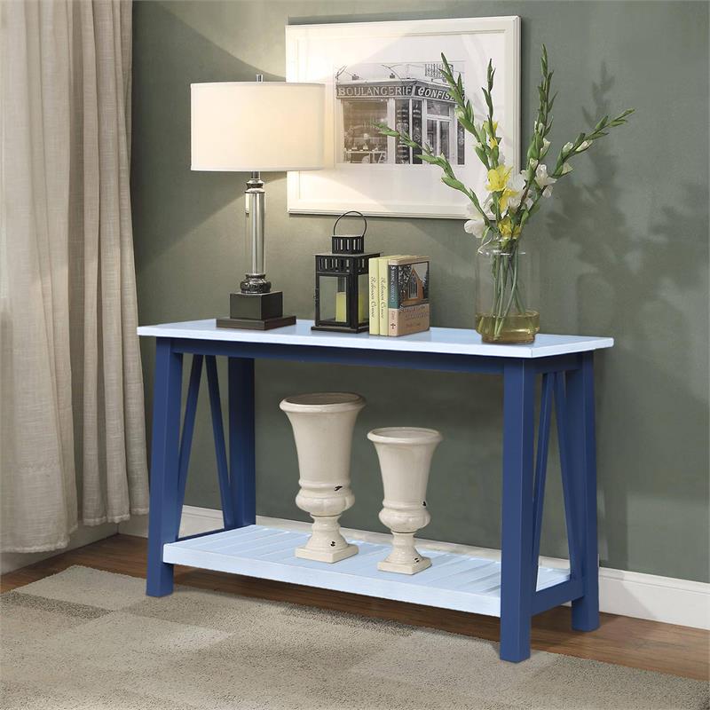 Surrey Solid Wood Console/Sofa Table in Blue/Antiqued Chalk