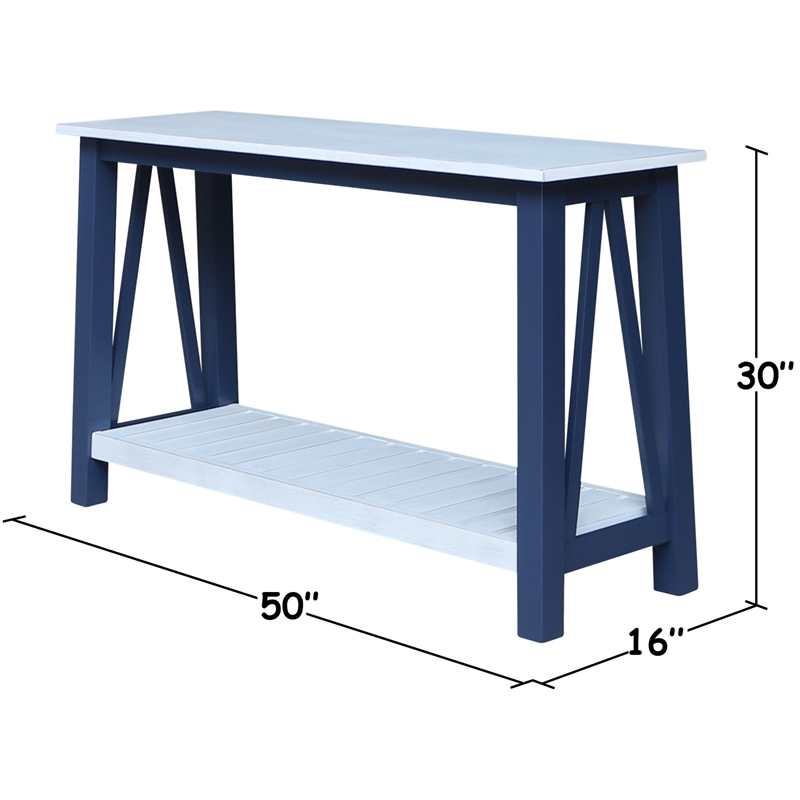 Surrey Solid Wood Console/Sofa Table in Blue/Antiqued Chalk