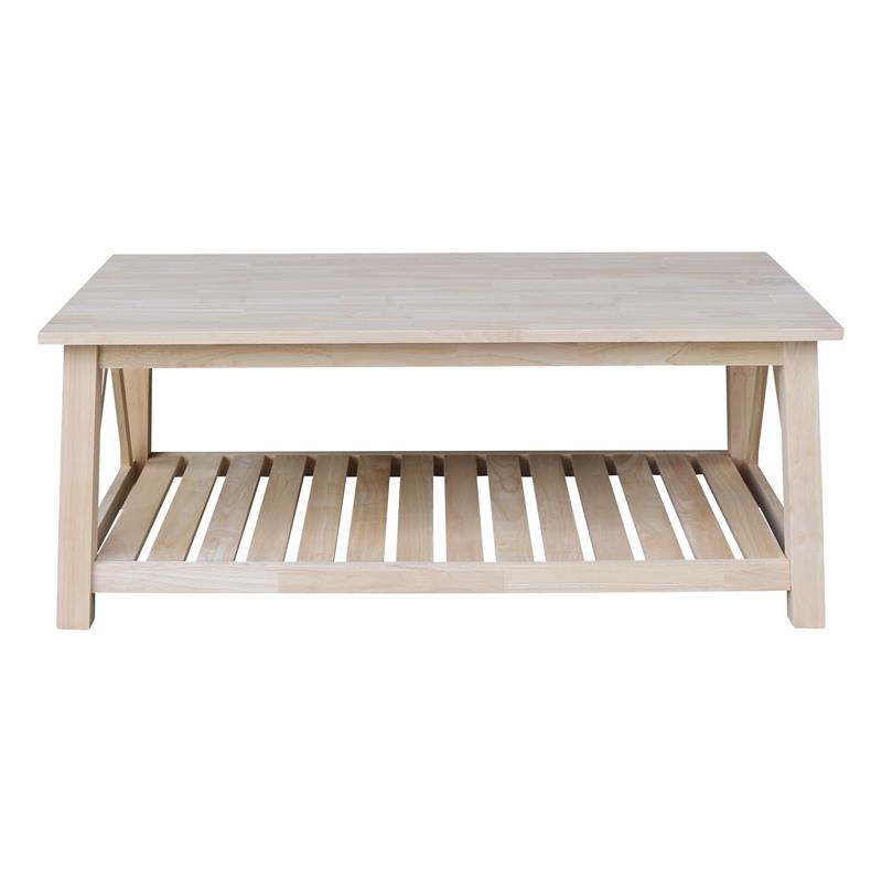International Concepts Surrey Solid Wood Coffee Table with Shelf - Unfinished