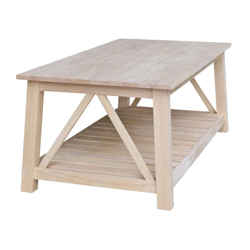 International Concepts Surrey Solid Wood Coffee Table with Shelf - Unfinished