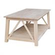 International Concepts Surrey Solid Wood Coffee Table with Shelf - Unfinished