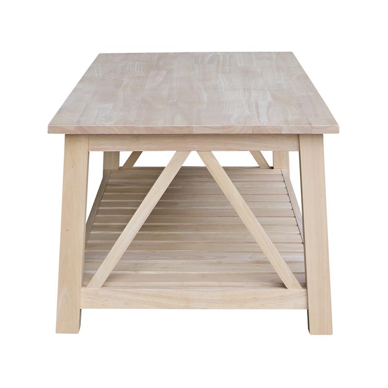 International Concepts Surrey Solid Wood Coffee Table with Shelf - Unfinished