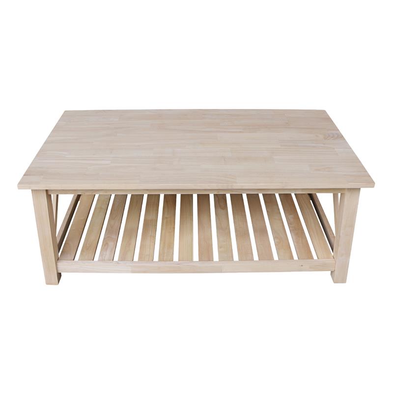 International Concepts Surrey Solid Wood Coffee Table with Shelf - Unfinished
