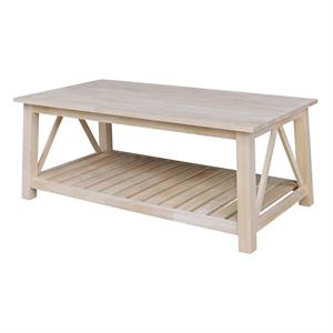 International Concepts Surrey Solid Wood Coffee Table with Shelf - Unfinished