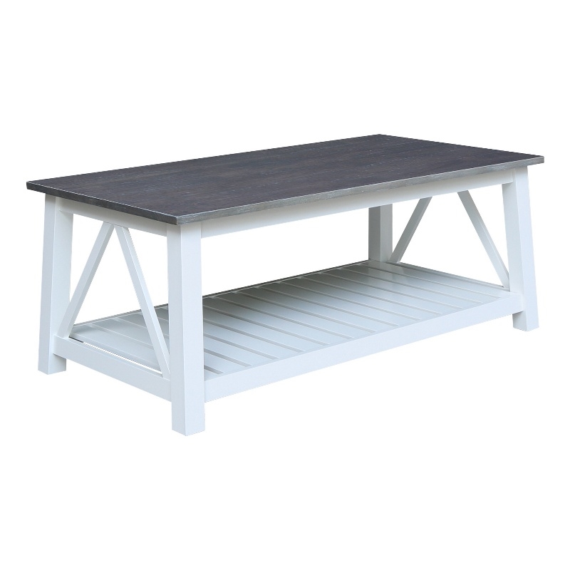 Surrey Solid Wood Coffee Table with Shelf - White/Heather Gray