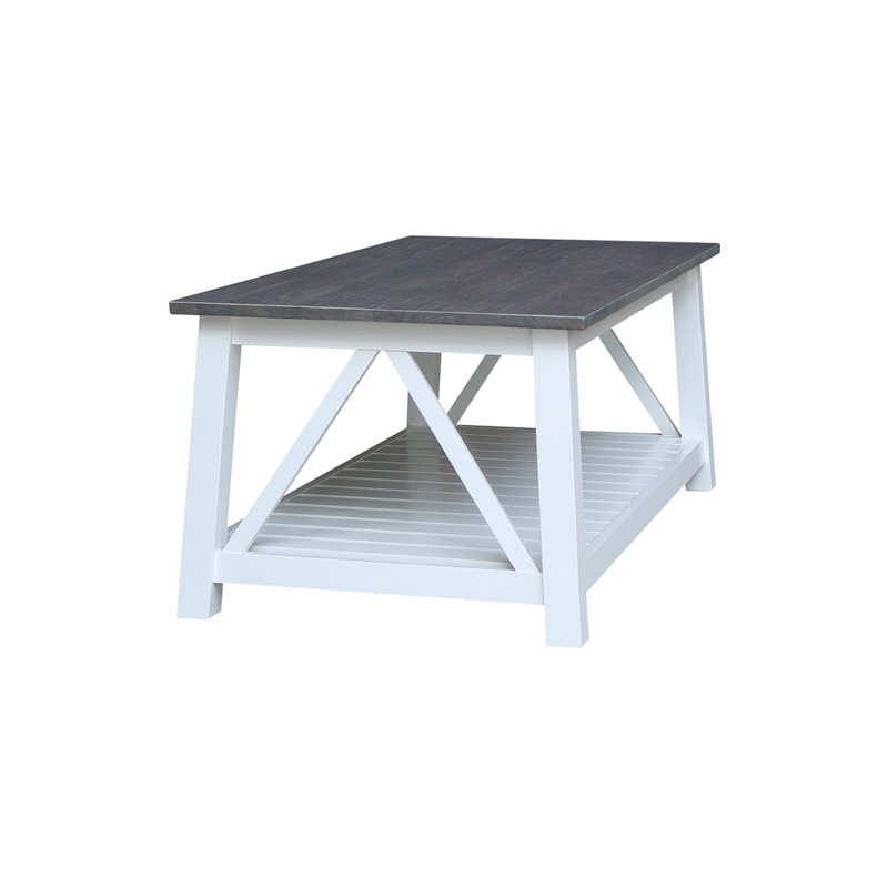 Surrey Solid Wood Coffee Table with Shelf - White/Heather Gray