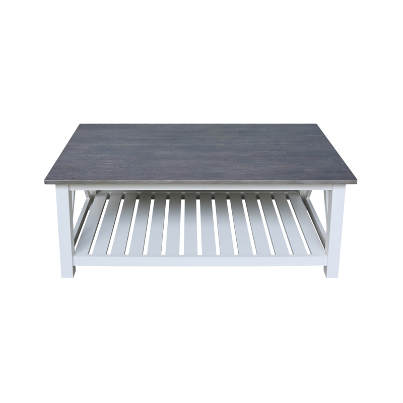 Surrey Solid Wood Coffee Table with Shelf - White/Heather Gray