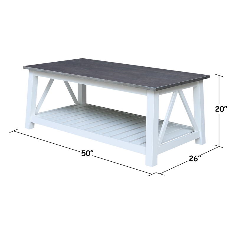 Surrey Solid Wood Coffee Table with Shelf - White/Heather Gray