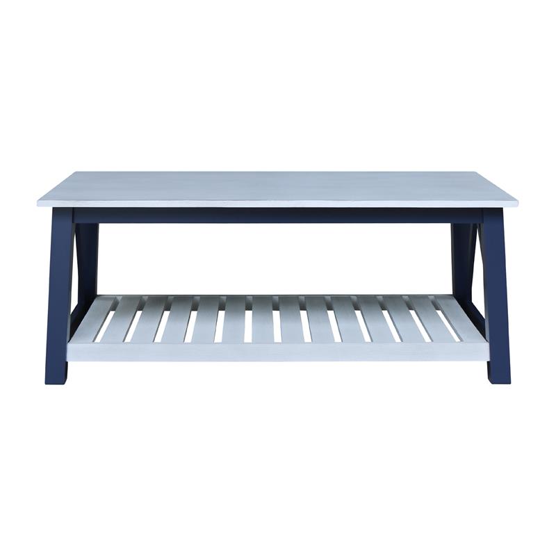 Surrey Solid Wood Coffee Table with Shelf - Blue/Antiqued Chalk