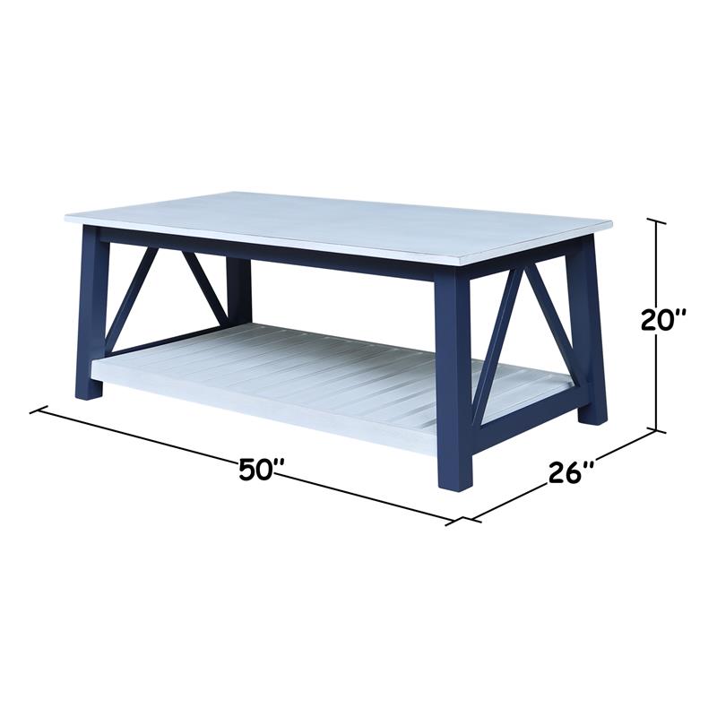 Surrey Solid Wood Coffee Table with Shelf - Blue/Antiqued Chalk
