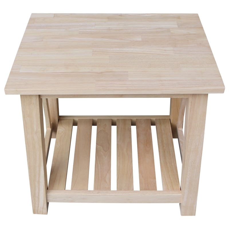 International Concepts Surrey Solid Wood End Table with Shelf - Unfinished
