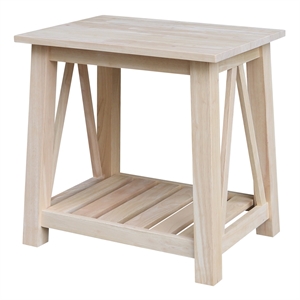 International Concepts Surrey Solid Wood End Table with Shelf - Unfinished