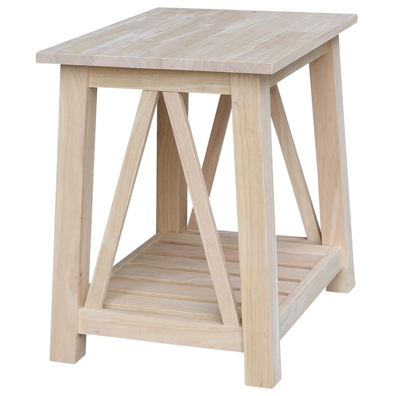 International Concepts Surrey Solid Wood End Table with Shelf - Unfinished