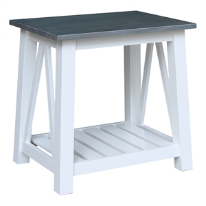 Surrey Solid Wood End Table with Shelf in White/Heather Gray