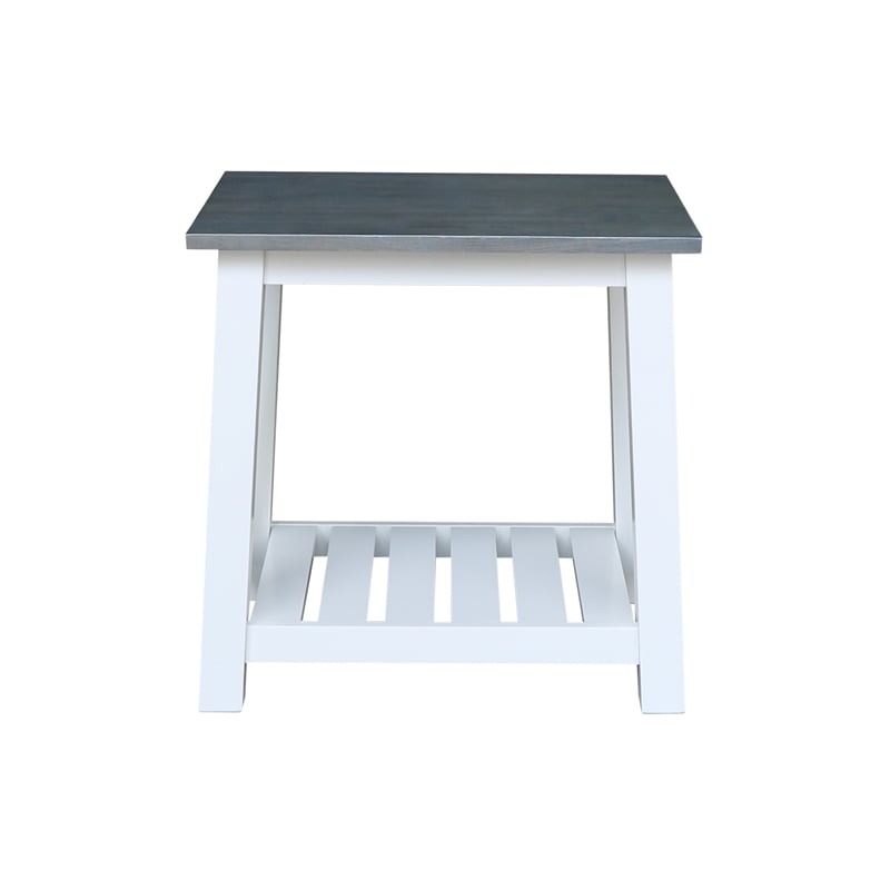 Surrey Solid Wood End Table with Shelf in White/Heather Gray