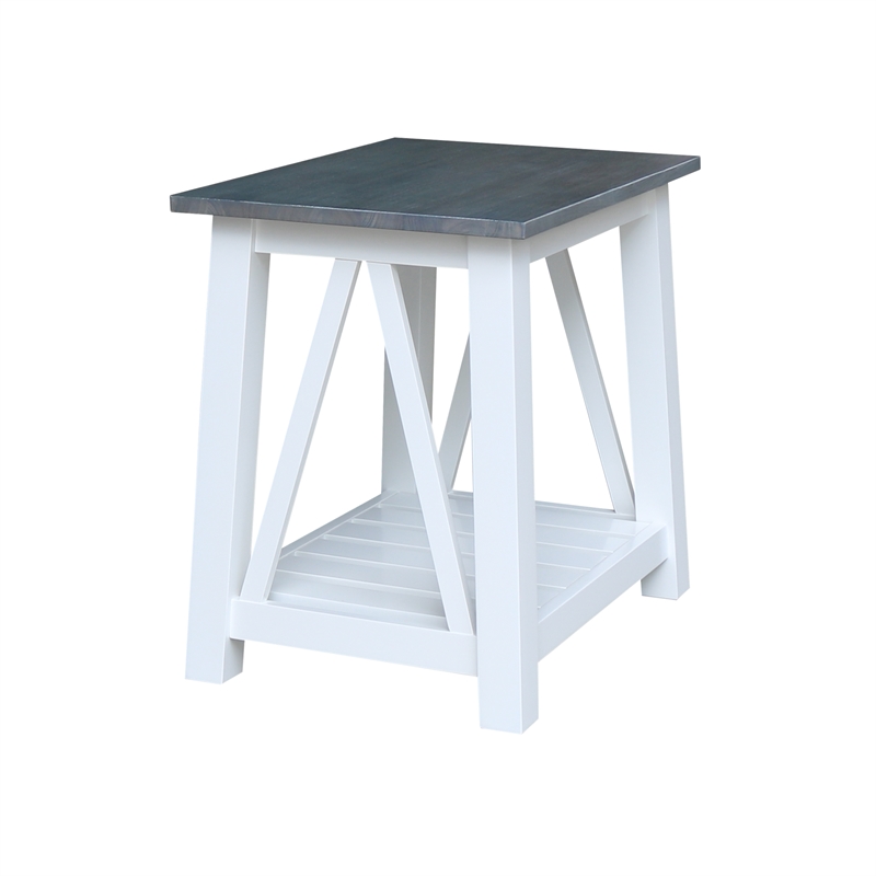 Surrey Solid Wood End Table with Shelf in White/Heather Gray