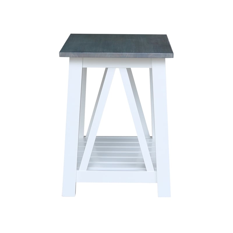 Surrey Solid Wood End Table with Shelf in White/Heather Gray