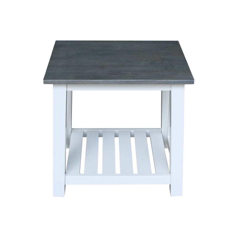 Surrey Solid Wood End Table with Shelf in White/Heather Gray