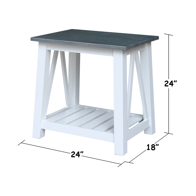 Surrey Solid Wood End Table with Shelf in White/Heather Gray