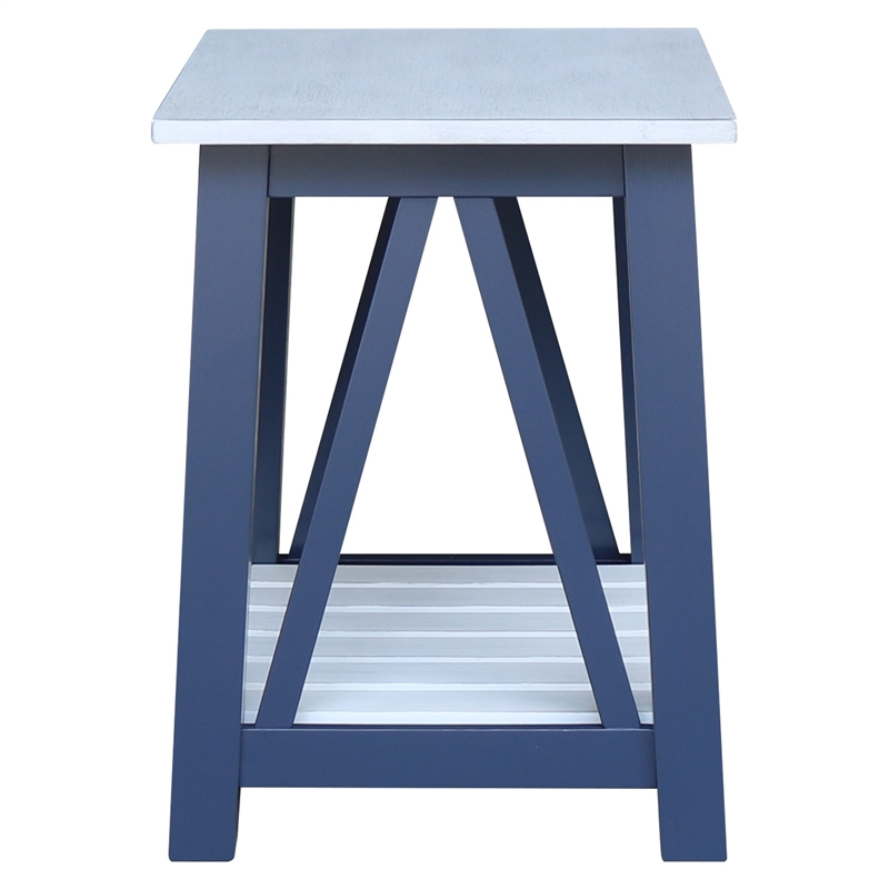 Surrey Solid Wood End Table with Shelf - Blue/Antiqued Chalk