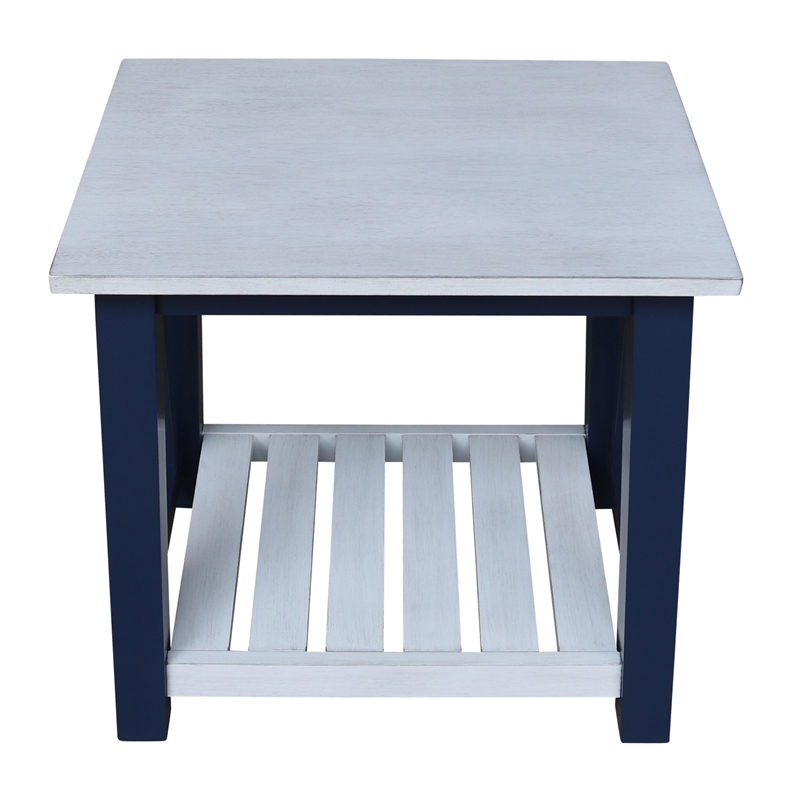 Surrey Solid Wood End Table with Shelf - Blue/Antiqued Chalk