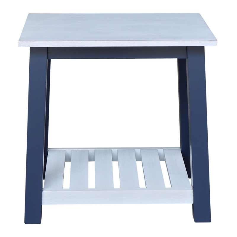 Surrey Solid Wood End Table with Shelf - Blue/Antiqued Chalk