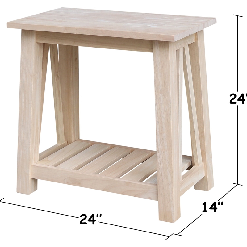 International Concepts Surrey Solid Wood Side Table with Shelf - Unfinished