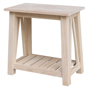 International Concepts Surrey Solid Wood Side Table with Shelf - Unfinished