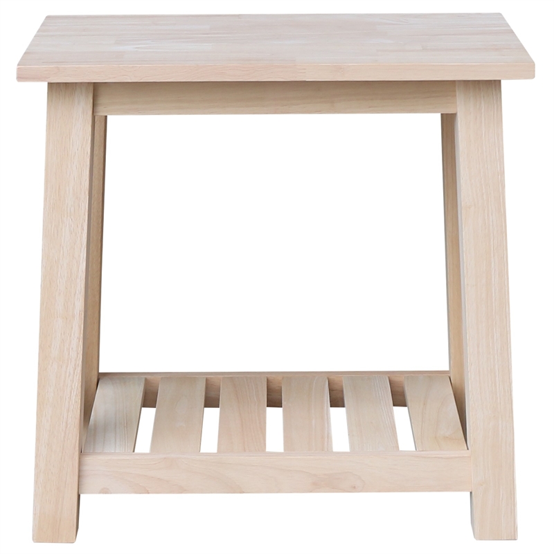 International Concepts Surrey Solid Wood Side Table with Shelf - Unfinished