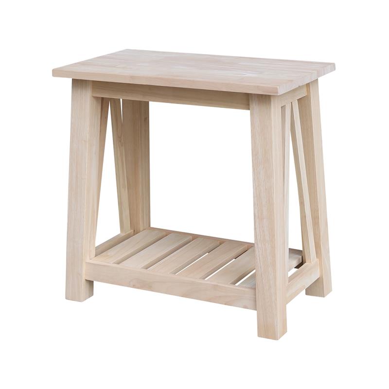Surrey Solid Wood Side Table With Shelf, Unfinished Wood Side Table