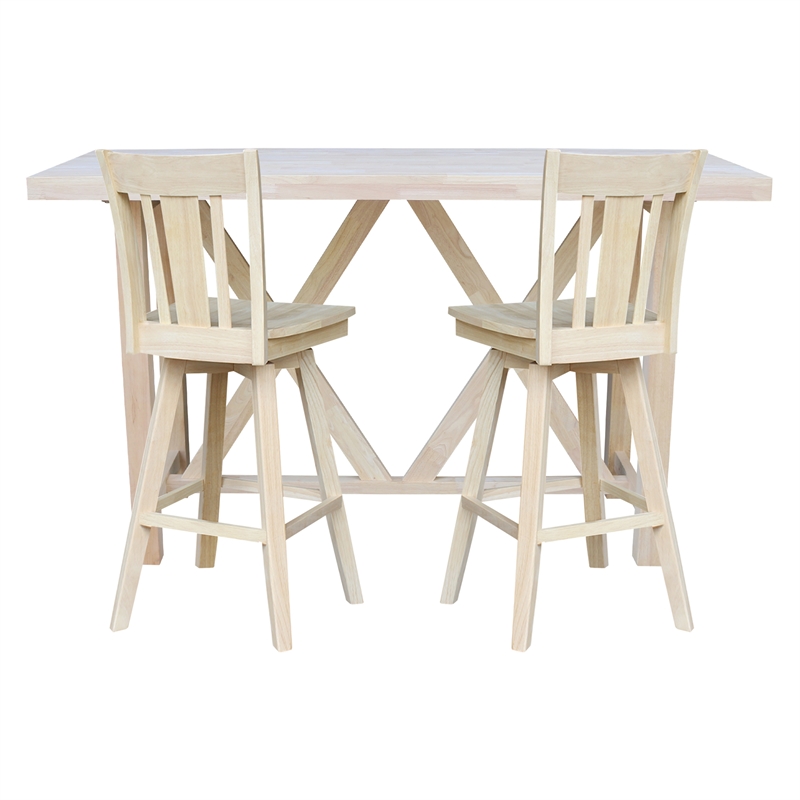Bar Height Table With 2 Splat Back Swivel Bar Stools - 30 in. Seat Height