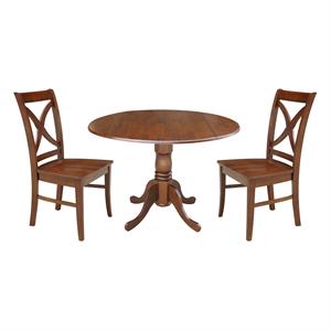 42 in. Dual Drop Leaf Table with 2 Cross Back Dining Chairs - 3 Piece Dining Set